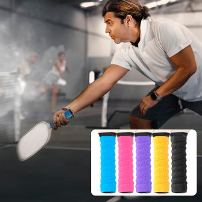 HINZIC 5 Pack Anti-Slip Perforated Pickleball Paddle Racket Grip Tape Handle Wrap for Pickle Ball Tennis Badminton Overgrip Racquet Moisture Wicking- Red & Blue & Black & Yellow & Purple