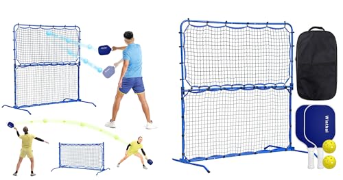 2PCS Pickleball Practice Rebounder Net Complete Set with Pro Pickleball Paddles and Balls