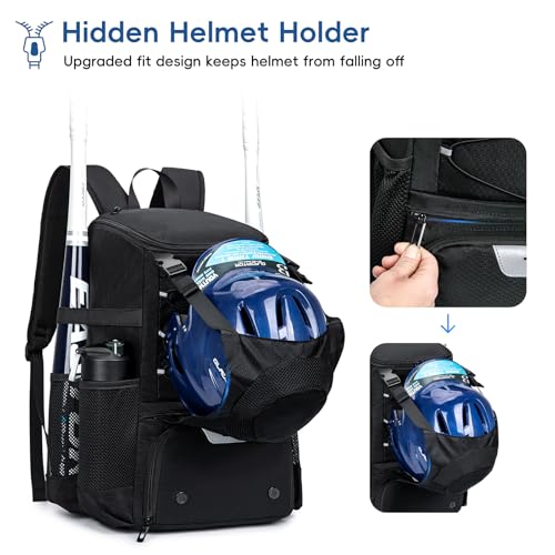 KAVIGOR Baseball Bag for Youth and Adult, Softball Backpack 40L Large Capacity, Bat Backpack with Shoes Compartment and Hidden Helmet Holder