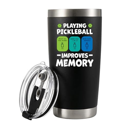 Panvola Playing Pickleball Improves Memory Tumbler Sports Player Gifts Vacuum Insulated Stainless Steel Tumbler With Removable Lid And Straw (Black, 20 oz) - size: 20 Ounces