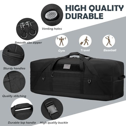 125L Extra Large Duffle Bag - Heavy Duty Duffle Bag with Multiple Pockets, Perfect as Camping Bag Travel Storage Tent Storage Sports Equipment Bag for Coaches & More, Black