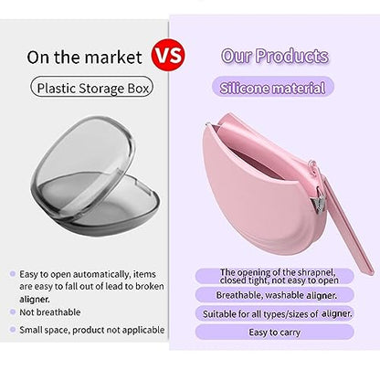 2 Pack Silicone Retainer Case with Vent Holes Lanyard Aligner Case Cute Portable Container Holder Night Guard Case for Travel Girl Women Men Kids (Pink+Blue) - color: Pink+Blue