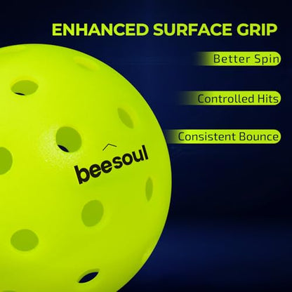 beesoul 3-Pack Premium Pickleball Balls, Outdoor 40-Hole Balls for Consistent Bounce, One-Piece Seamless Design, Built for All Skill Levels