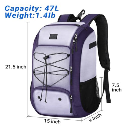 MATEIN Baseball Backpack, Softball Bat Bag with Shoes Compartment for Youth, Boys and Adult, Lightweight Baseball Bag with Fence Hook Hold TBall Bat, Batting Mitten, Helmet, Caps, Teeball Gear - color: Purple, size: 47L