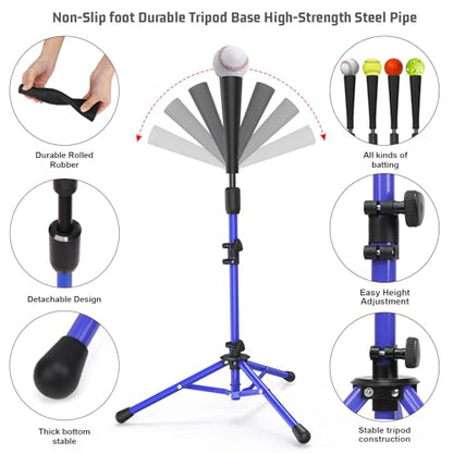 BaseGoal Batting Tee Baseball Tee,Softball Travel Portable Tee Tripod Stand Rubber Tee for Batting Training Practice with Carrying Bag - color: Blue, style: New Tee