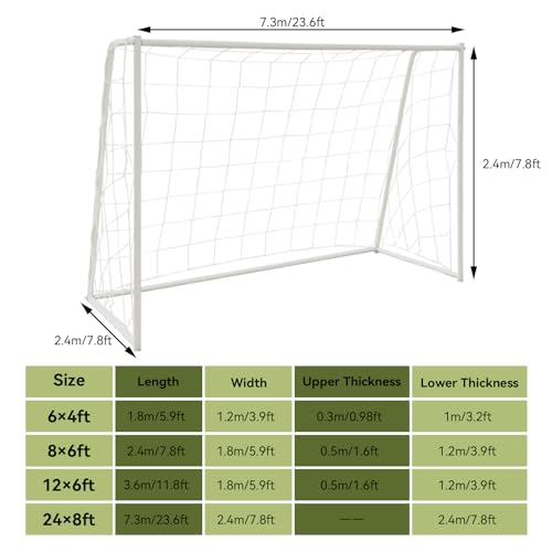 Soccer Goal Net, Sports Soccer Replacement Goal Nets Football Net Soccer Netting for Backyard Games and Training for Adults and Youth Soccer Practice, White - size: 24X8FT