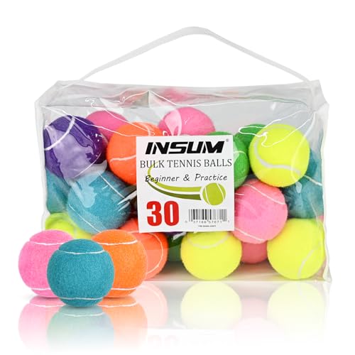 INSUM Bulk Tennis Balls for Beginner – 20/30/60/120 Pack High Elasticity Practice Tennis Balls with Mesh Bags, Portable for Pet Dog Outdoor Playing, Training, Fetching - color: Mixed, style: 30PK