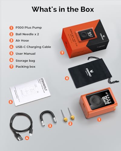 ETENWOLF P300 Plus Ball Pump, Electric Basketball Pump Inflation and Deflation, with 3200 mAh Rechargeable Battery, Air Pump for All Sports Balls - color: vivid orange