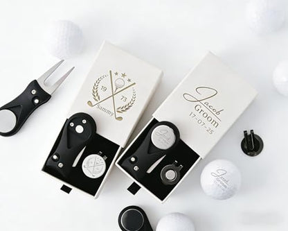 Personalized Golf Divot Tool Set with Magnetic Ball Marker & Hat Clip, Custom Engraved Golf Accessories Gift for Men, Groomsmen, Wedding Favors, Golf Lovers