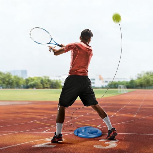 Solo Tennis Trainer Rebounder with Ball, Portable Tennis Training Equipment for Beginners, Multifunctional Tennis Solo Practice Kit with High-Elastic Rope for Backyard & Park