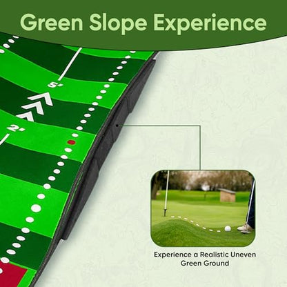 Golf Putting Mat 10ft, Indoor & Outdoor Portable Putting Green with Ball Bouncer, Putting Cup, Alignment Mirror, Roller Brush and Adjustable Slope Wedges, Ideal Practice Mat for Home or Office