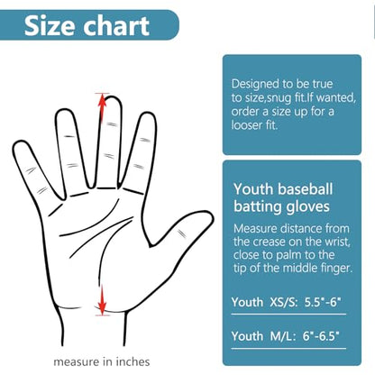 Youth Baseball & Softball Batting Gloves for Kids with Super Grip Fit - color: Spider Blue, size: Youth XS/S(5.5in-6in)
