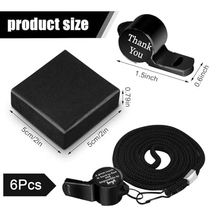 Oudain 6 Set Coach Whistles Soccer Coach Gifts for Men Stainless Steel Whistle with Gift Box Thank You Engraved Whistle Gifts for Golf Referees - color: Black