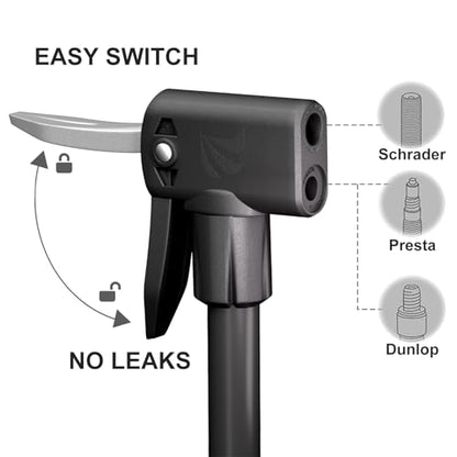 Bike Floor Pump, Bicycle Pump with Dual Presta & Schrader Valve Head, High Pressure Bicycle Tire Inflator, Portable Hand Air Pump for Road & Mountain Bikes, Strollers and Balls - style: Pro With Gauge