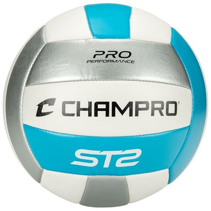 Champro ST2 Indoor/Outdoor Volleyball, Gray, Optic Blue