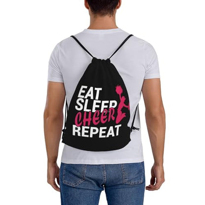 Eat Sleep Cheer Repeat Unisex Drawstring Backpack Bag Sport Gym Travel Swim Sackpack - color: Eat Sleep Cheer Repeat