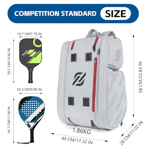 TILDOSAC 2-in-1 Detachable Pickleball & Padel Bag for Men Women | Thermal Foil Insulated Racket Compartment | Outdoor & Gym - color: Grey Red
