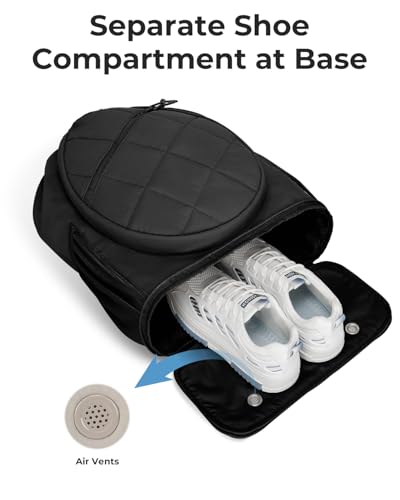Drawstring Tennis Backpack, Puffer Tennis Racket Bag with Shoe Compartment & Wet Pocket Gym Bag for Women, Suitable for Pickleball Tennis Badminton - color: Black