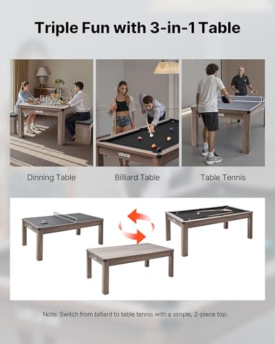 VEVOR 7ft 3-in-1 Multi Game Table with Dining, Pool, and Tennis Table, for Family Game Room Adults, Includes Full Set of Accessories, - style: 2 Benches for Storage and Accessories