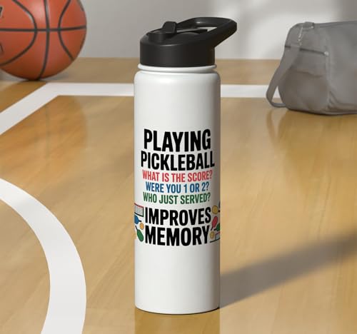 Funny Pickleball Improves Memory - Sarcastic Dinking Court Stainless Steel Insulated Water Bottle - color: White