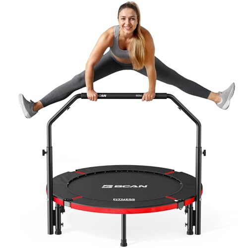 BCAN SP2 40/48" Foldable Mini Trampoline Max Load 330lbs/440lbs, Fitness Rebounder with Adjustable Foam Handle, Exercise Trampoline for Adults Indoor/Garden Workout | FED Fitness - color: Black Red, size: 40-inch