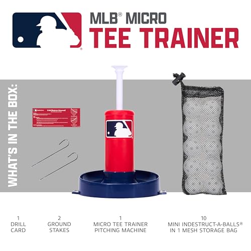 Franklin Sports MLB Micro Tee Trainer – Kids Baseball Batting Trainer with Pop-Up Pitching Machine, 10 Durable Balls, Drill Card & Bag – Youth Hitting Practice Set for Backyard Training
