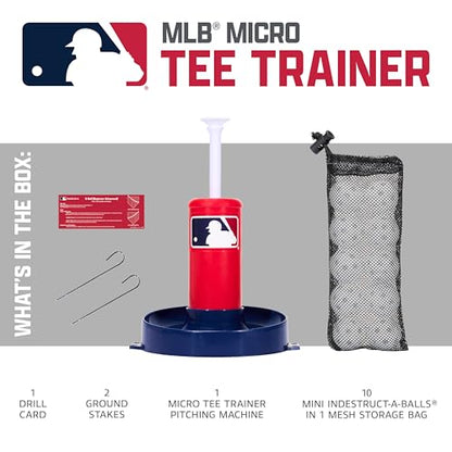 Franklin Sports MLB Micro Tee Trainer – Kids Baseball Batting Trainer with Pop-Up Pitching Machine, 10 Durable Balls, Drill Card & Bag – Youth Hitting Practice Set for Backyard Training