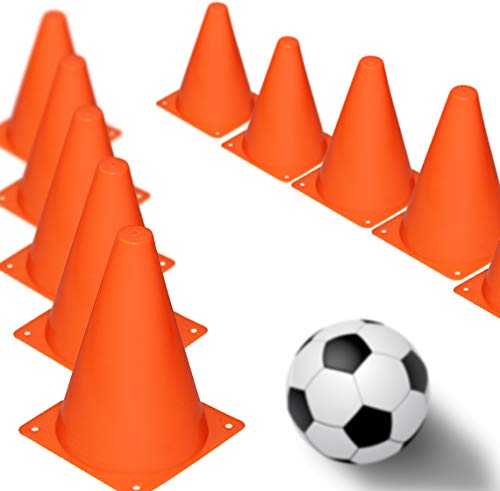 Novelty Place 7 inch Plastic Training Cones, 12Pcs Durable Traffic Cone Play Field Marker Cone for Safety, Agility Training, Soccer, Football, Sports Games & Other Activities - color: Orange
