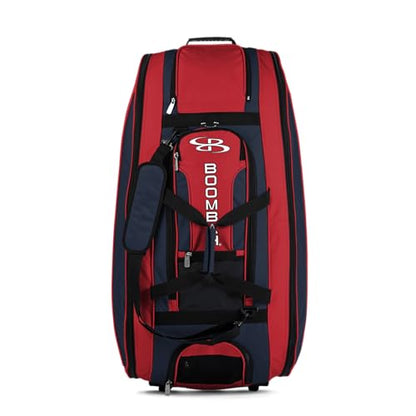 Boombah Beast Rolling Bat Bag - Multiple Color Options - Holds 8 Bats, Glove and Shoe Compartments - color: Navy/Red