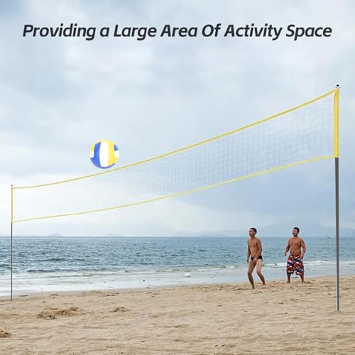 Portable Outdoor Volleyball Net Set 19ft Easy Set Up Volleyball Net System with Adjustable Poles, Soft Volley Ball, Pump, Boundary Line, Carry Bag for Backyard, Beach,