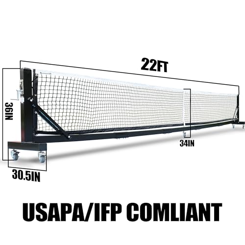 USAPA/IFP Portable Pickleball Net with Wheels-Heavy-Duty 75mm Aluminum Rust-Resistant Professional Net System for Commercial Court, Backyard, Driveway & Tournament Play