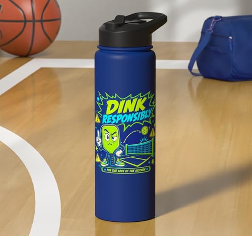 Dink Responsibly Pickleball Kitchen Court Stainless Steel Insulated Water Bottle - color: Royal Blue