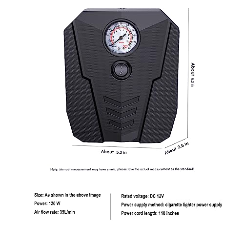 Tire Inflator Portable Car Air Compressor,12V Electric Car Air Pump with Analog Display 100 psi Dial Gauge Inflator with Adaptors for Bicycles, Trucks, Balls,Cars