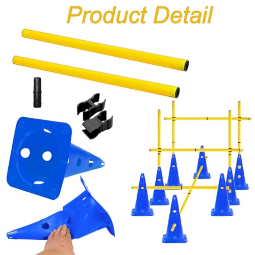 Agility Poles and Hurdles Set Detachable Speed Training Poles Set 8 Training Cones and 12 Agility Poles - color: Blue
