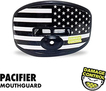 DAMAGE CONTROL Pacifier Mouthpiece – Football Mouthguard with Helmet Strap, Protects Teeth, Jaw & Mouth – Mouth Piece for Sports, No Boiling, Allows Airflow – Gear for Adults & Youth - color: Battle Flag