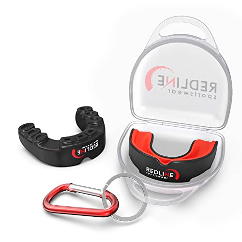 Sports Mouth Guard for Boxing, Football, MMA, Wrestling, Muay Thai, Hockey & Lacrosse Custom Fit Mouthguard for Men, Women, Kids & Youth Case Included, Comfortable, BPA Free, Braces Compatible - color: Red & Black
