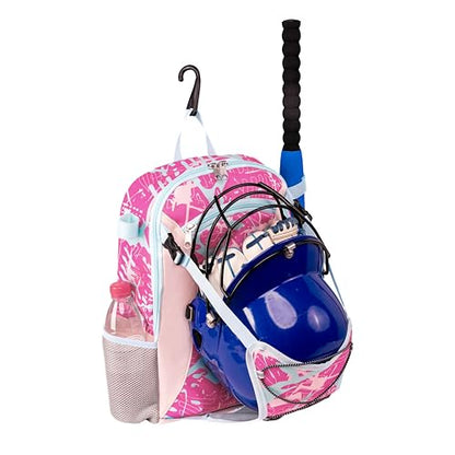 Youth Baseball Bat Bag Backpack, T-Ball & Softball Equipment Gear for Youth with Fence Hook, Lightweight Baseball Bat Backpack, Large Main Compartment for Helmet - color: Pink