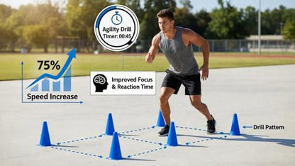 6 Pack - 9" Blue Soccer Training Traffic Cones - Speed Agility Cones for Sports Football Basketball Skating Obstacle Course Drills - Indoor Outdoor Plastic Field Markers, Coaching & Practice Equipment