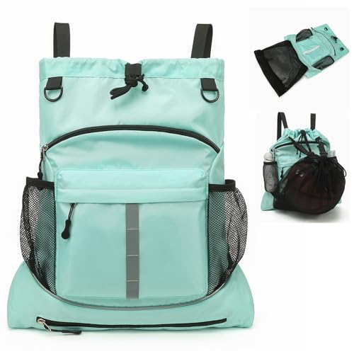 Drawstring Backpack, Waterproof Sandproof Beach Backpack for Sport Gear Small Gym Bag with Hidden Ball Net Pocket and Seperated Wet Pocket Draw String Back Bag for Women Men, Green - color: Green