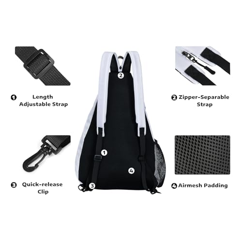 A11N SPORTS Pickleball Bag, Reversible Crossbody Sling Bag/Backpack for Women Men - color: White& Gold