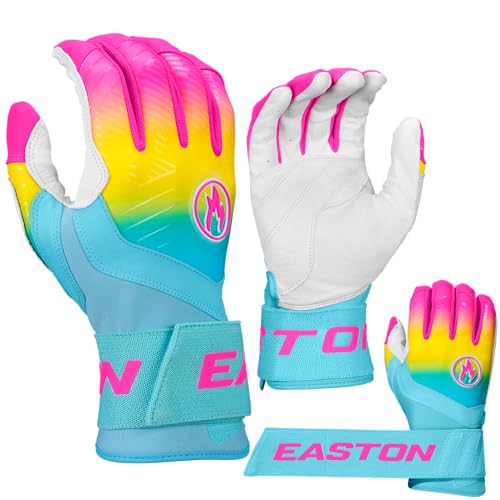 Easton Easton | Walk-Off Ethos Locked-in Baseball Batting Gloves | Compression Wrist Strap | Youth Sizes | Multiple Colors - color: Thermal Fire, size: Large