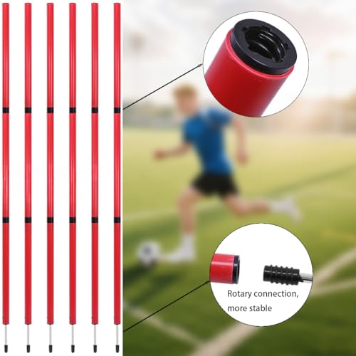 Soccer Agility Training Equipment, 6 Adjustable Soccer Training Agility Poles, 1 Speed Agility Ladder,10 Soccer Agility Cones for Training, 1 Jump Rope + Storage Bag for Youth Soccer Drills - color: red