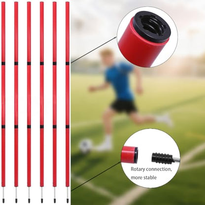 Soccer Agility Training Equipment, 6 Adjustable Soccer Training Agility Poles, 1 Speed Agility Ladder,10 Soccer Agility Cones for Training, 1 Jump Rope + Storage Bag for Youth Soccer Drills - color: red