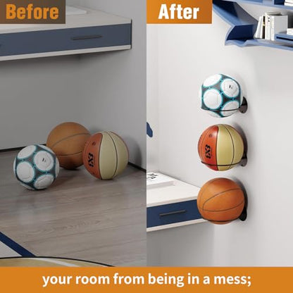 Wall Mount Ball Display Rack, Sports Ball Storage Holder for Basketball, Football, Soccer, Volleyball Collection,Sports Accessories Organizer - size: 2PCS