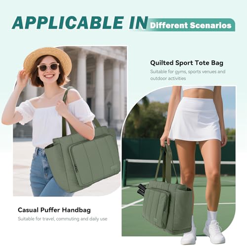 Chase Chic Pickleball Tote Bag for Women,Lightweight Puffer Quilted Pickle Ball Paddle Holder for Gym Sports - color: Green