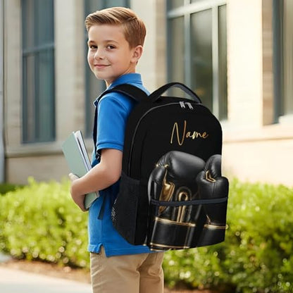 Personalized Boys Backpack - Boxing Backpacks for Kids Teens, 17 Inch Large Capacity Students Bookbag for Elementary Middle School - color: Red