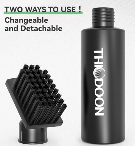 THIODOON 2 Pack Black Golf Club Brushes Set with Handy Retractable Clip & 4oz/7.5 Inch Squeeze Water Bottle Easy Cleaning with Nylon Golf Club Cleaner Head Essentials Golf Accessories for Men