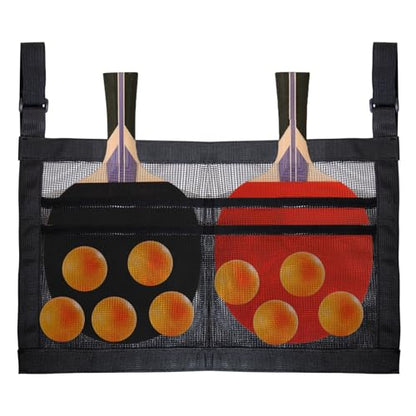 Premium Ping Pong Paddle Holder and Ball Holder Bag with Mesh, Hanging Pickleball Paddle Rack Organizer, Quick-Mount Ping Pong Ball Holder with Straps