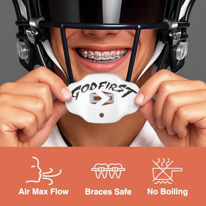 Lip Guard Football Mouth Guard – Youth & Adult Mouthpiece with Strap – Sleefs - color: God First White