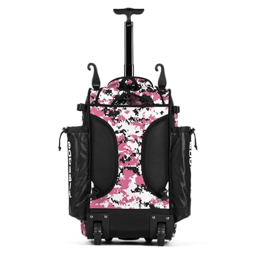 Boombah Catchers Superpack Hybrid Rolling Digital Camo Bat Bag - Multiple Colors - Wheeled & Backpack Version - color: Black/Pink